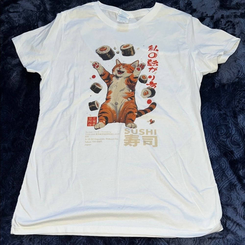 White Sushi Cat T-Shirt (Ladies S)